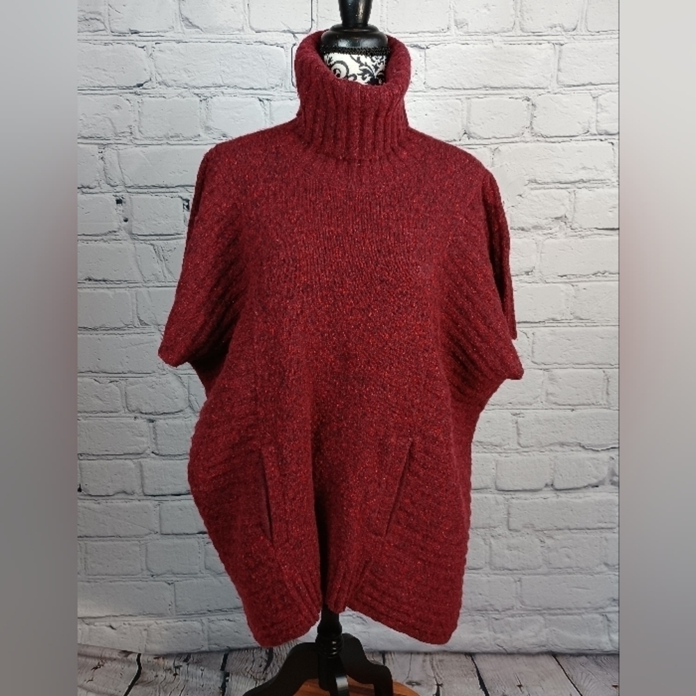 Athleta Womens Popover Wool Blend Turtle Neck Cape Sz Xs Pocket Sweater Knit b30